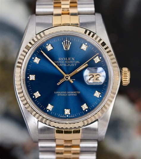 rolex datejust 36 blauwe plaat bicolor chrono24|Rolex diamond dial 36mm.